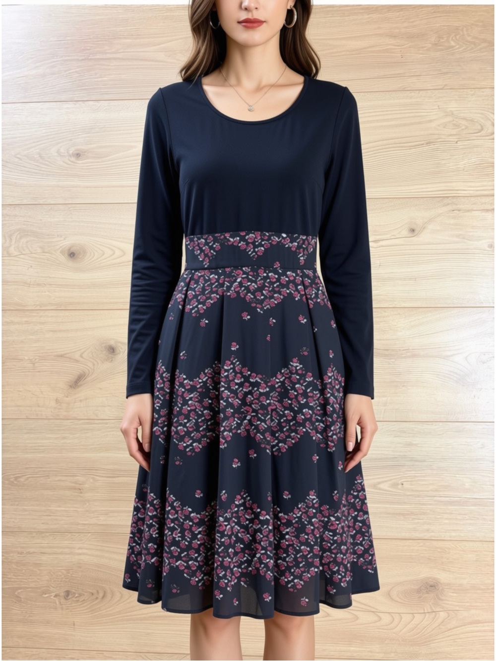 eShakti Black Long Sleeve Pleated Dress Size 4